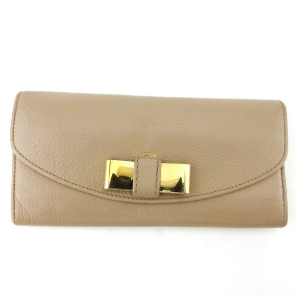 Chloe Long Wallet Lily Gray Gray Beige Leather Authentic